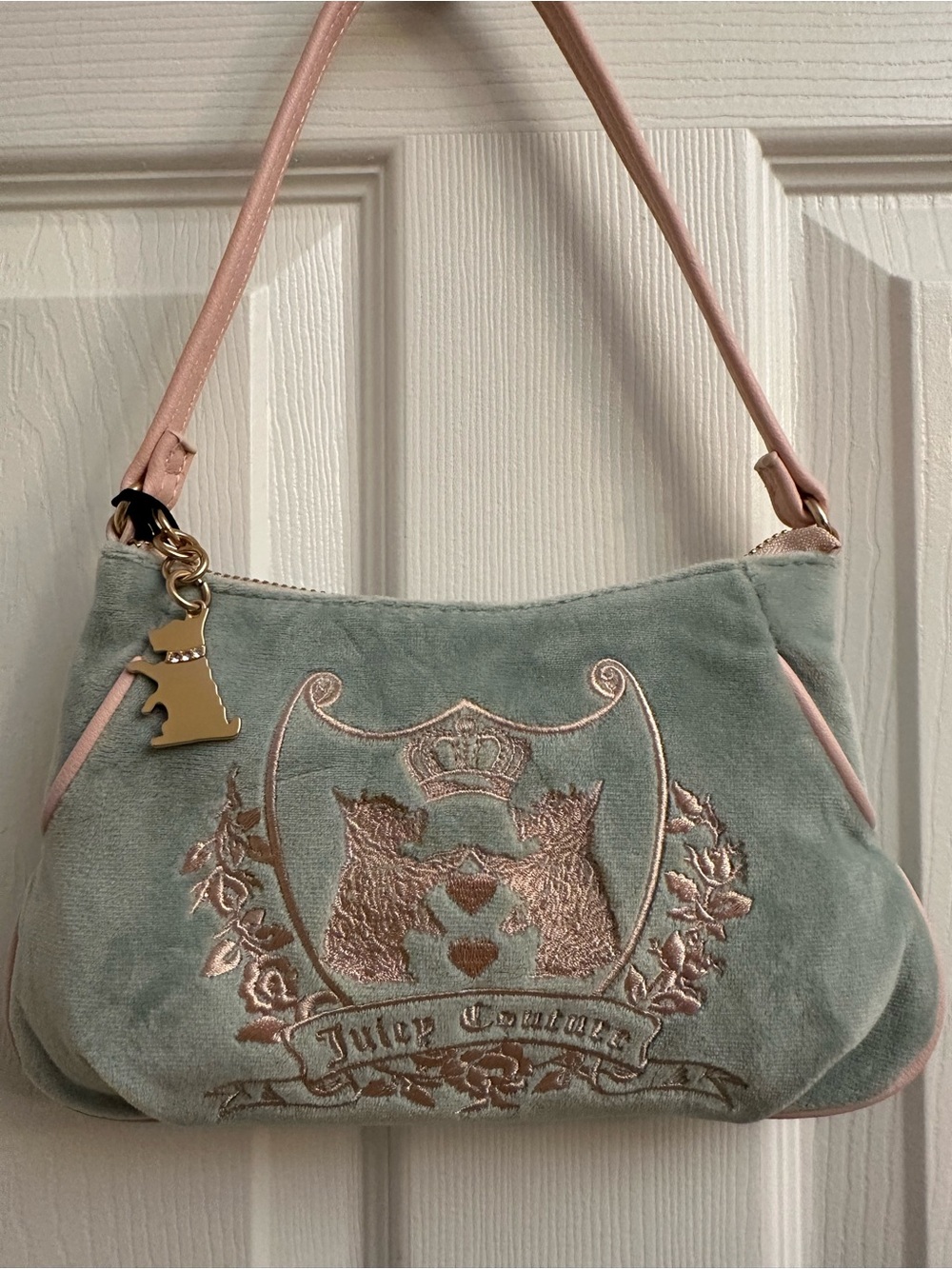Juicy Couture Light Green Shoulder Bag with Pink Trim